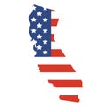 Vector illustration: California map. State of California map silhouette with the flag of United States of America.
