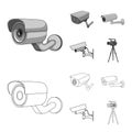 Vector design of camcorder and camera sign. Set of camcorder and dashboard vector icon for stock.