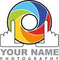 Camera logo - colorful shutter with hands - illustration