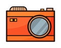 Vector illustration of a camera. Cute drawing of a retro photo camera. A modern digital device with a vintage style lens Royalty Free Stock Photo