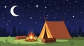 Camping Night Tent, Campfire Under Starry Sky Illustration Royalty Free Stock Photo