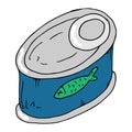 Vector illustration of canned fish. Ffish preserves. Hand drawn Royalty Free Stock Photo