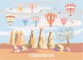 Vector illustration Cappadocia, Turkey. Famous turkish travel destination in modern flat style.