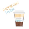 Vector illustration of a Cappuccino Freddo coffee cup icon with its preparation and proportions