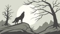Wolf howling at night in bare forest, mysterious wild call, vector design Generative AI Royalty Free Stock Photo