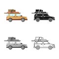 Vector design of car and camper symbol. Graphic of car and van vector icon for stock. Royalty Free Stock Photo