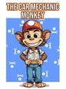 Vector Illustration, Car Mechanic Monkey, Animal Clipart