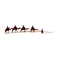 Vector illustration of caravan of camels on white background