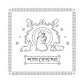 Vector illustration card of the Christian holiday of Christmas. Holy virgin Mary with the infant Jesus in her arms, and