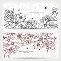 Vector illustration of card with floral banners Zen Tangle, doodling. Royalty Free Stock Photo