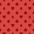 Card icon red pattern wallpaper vector background. Card suits seamless pattern. Vector illustration