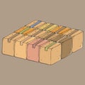 Set of packing cardboard boxes. Vector illustration of cardboard boxes. Hand drawn packed boxes Royalty Free Stock Photo