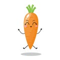 Vector illustration of carrot character with cute expression, jump, happy, funny