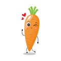 Vector illustration of carrot character with cute expression, lovely wink, happy, funny,