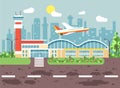 Vector illustration cartoon airport, late delay departing plane, awaiting for travel trip holiday weekend flat style Royalty Free Stock Photo