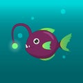 Vector illustration of cartoon angler fish in the deep of ocean Royalty Free Stock Photo