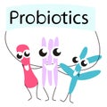 Vector illustration of cartoon, animated, fun bacteria probiotics.