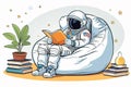 vector illustration of a cartoon astronaut reading a bookvector illustration of a cartoon astronaut reading a bookastronaut in a s