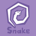 Vector illustration of cartoon baby snake. Snake emoji. Flat stylized cartoon image on violet background. Brutal modern style.
