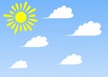 Vector illustration. Cartoon background with sun and clouds on blue sky Royalty Free Stock Photo