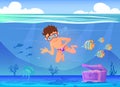 Vector illustration of Cartoon boy diving in the ocean