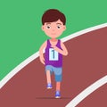 Cartoon boy running a marathon in a stadium Royalty Free Stock Photo