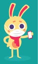 Bunny wearing a mask holdinh a phone