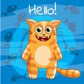 Vector illustration of cartoon cat. Hello. Royalty Free Stock Photo