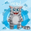 Vector illustration of cartoon cat. Hello Royalty Free Stock Photo