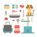 Vector illustration with cartoon cat stuff collection