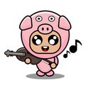 pig animal mascot costume playin violin