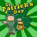 Vector illustration of Cartoon character St. Patrick with clover leaf background Royalty Free Stock Photo