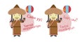 Vector illustration of cartoon characters saying hello and welcome in Mongolian and its transliteration into latin alphabet.