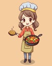 Vector Illustration, Cartoon Chef Girl, Full Body