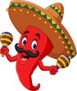 Cartoon chili pepper playing maracas