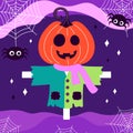 Halloween vector illustration with cartoon cute scarecrow Royalty Free Stock Photo