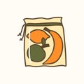 Vector illustration with cartoon cotton bag icon