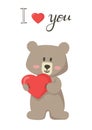 Vector illustration cartoon cute bear boy holding a heart and lettering I love you Royalty Free Stock Photo