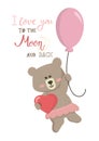 Vector illustration cartoon cute bear girl flying in a balloon and holding a heart and lettering I love you to the moon and back Royalty Free Stock Photo