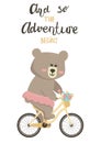 Vector illustration cartoon cute bear girl riding a bicycle and lettering And so the adventure begins