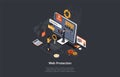 Vector Illustration, Cartoon 3D Style. Isometric Composition On Dark Background. Website Protection, Internet Safety Royalty Free Stock Photo