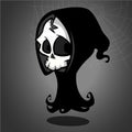 Vector illustration of cartoon death Halloween monster on dark background. Grim Reaper