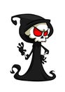 Vector illustration of cartoon death Halloween monster mascot isolated on dark background. Cute cartoon grim reaper. Royalty Free Stock Photo