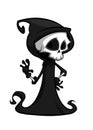 Vector illustration of cartoon death Halloween monster mascot isolated on dark background. Cute cartoon grim reaper. Royalty Free Stock Photo