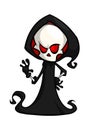 Vector illustration of cartoon death Halloween monster mascot isolated on dark background. Cute cartoon grim reaper. Royalty Free Stock Photo