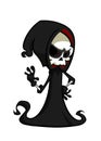 Vector illustration of cartoon death Halloween monster mascot isolated on dark background. Cute cartoon grim reaper. Royalty Free Stock Photo