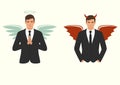 Cartoon devil and angel, good and bad choice, wings, horns and halo Royalty Free Stock Photo