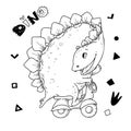 Vector illustration of a cartoon dinosaur on roller skates.