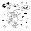 Vector illustration of a cartoon dinosaur on roller skates.