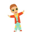 Vector illustration of cartoon disco dancer with star glasses.